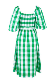Product shot of the Bellini Sundress in colour Applecheck (Green), from the back
