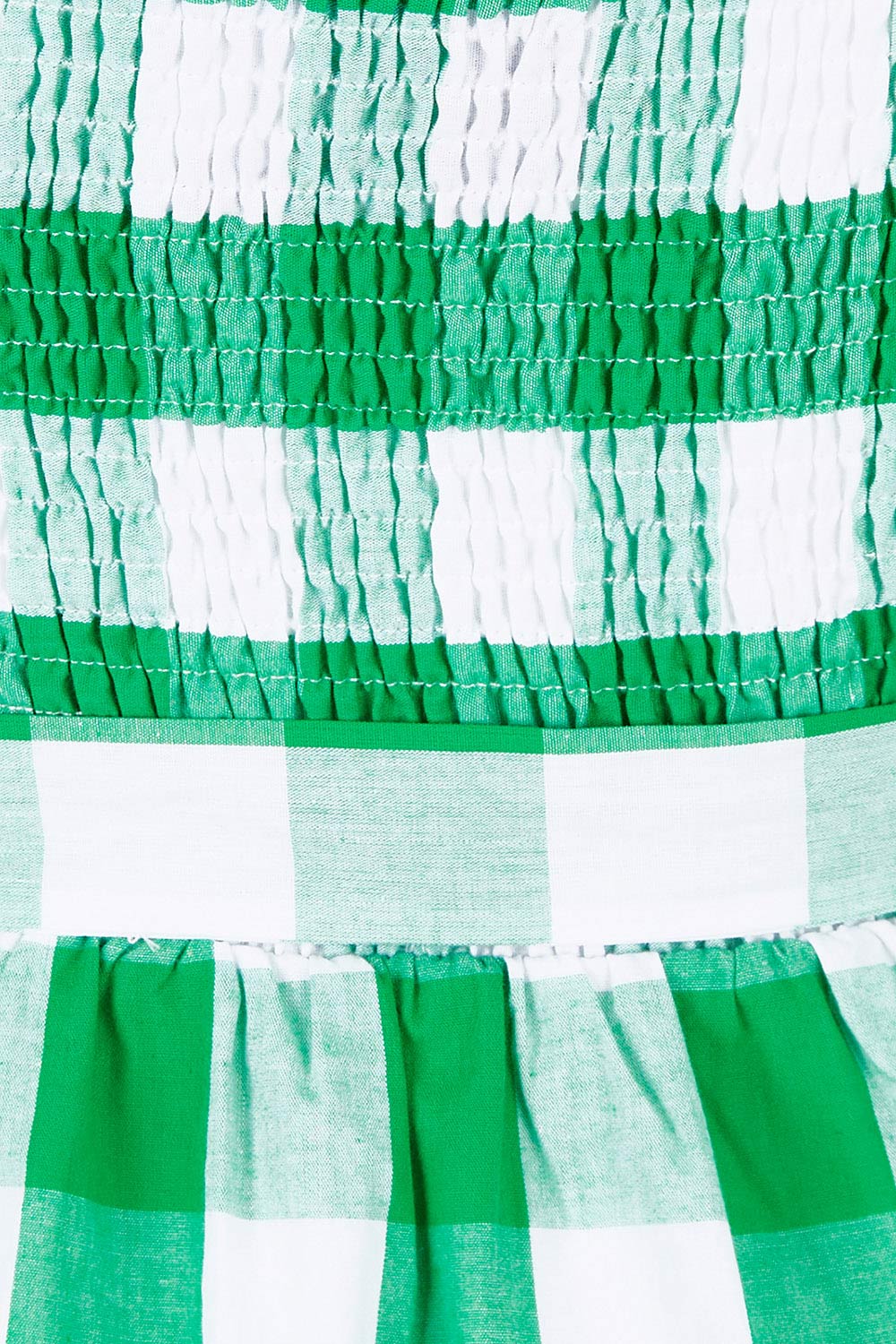 Product shot of the Bellini Sundress in colour Applecheck (Green), detail