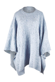 Product shot of the Marnie Cable Knit Poncho in colour Iceblue (Blue), from the front