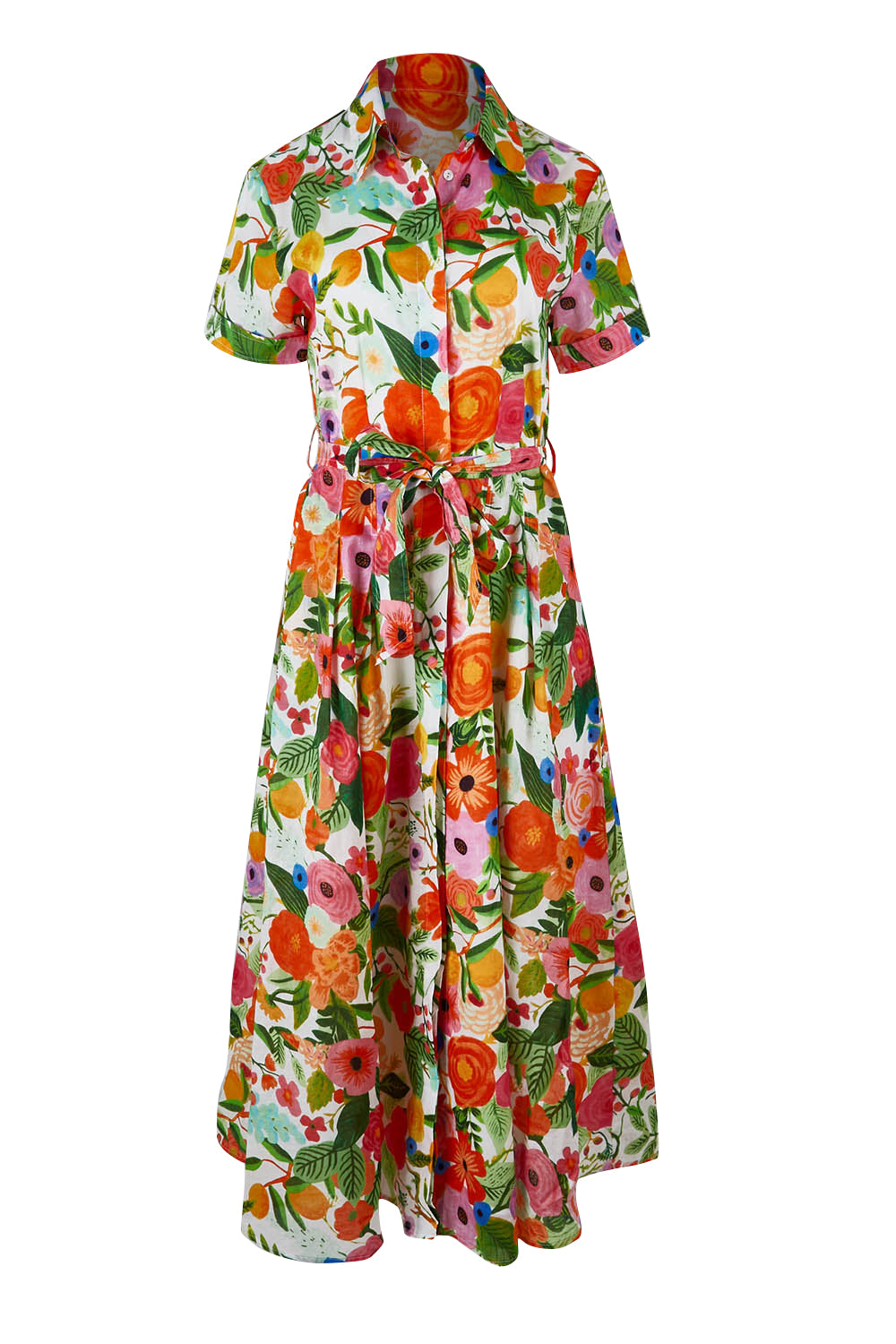 Product shot of the Rosselini Dress in colour Blossom (Green), from the front