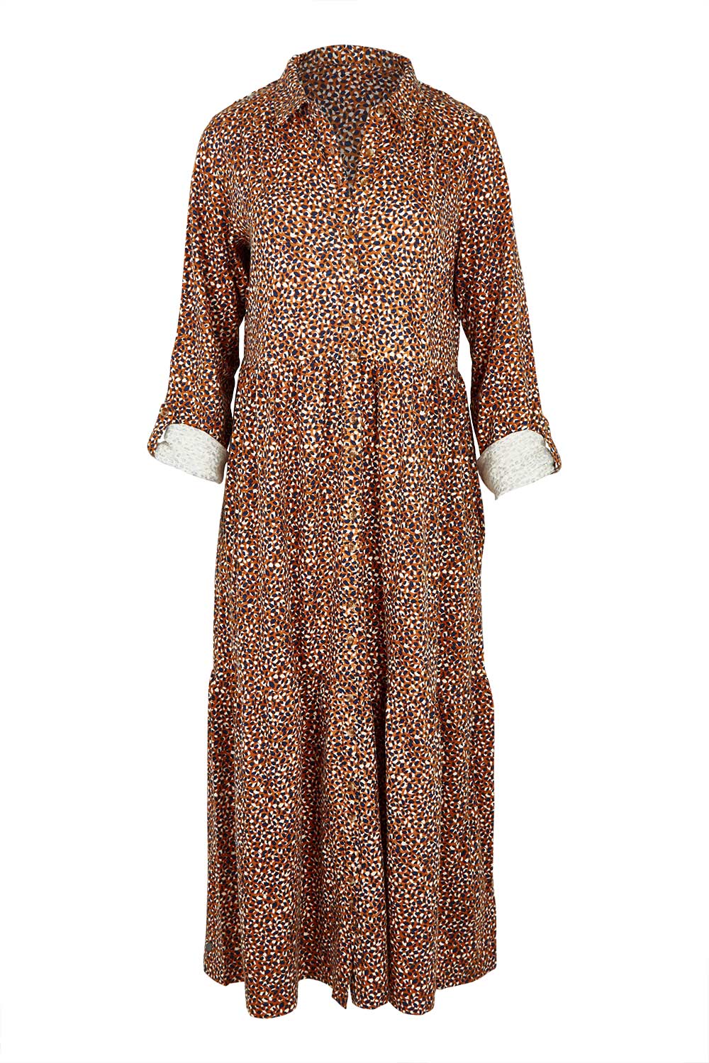 Product shot of the Painted Spot Cotton Maxi Dress in colour Print, detail