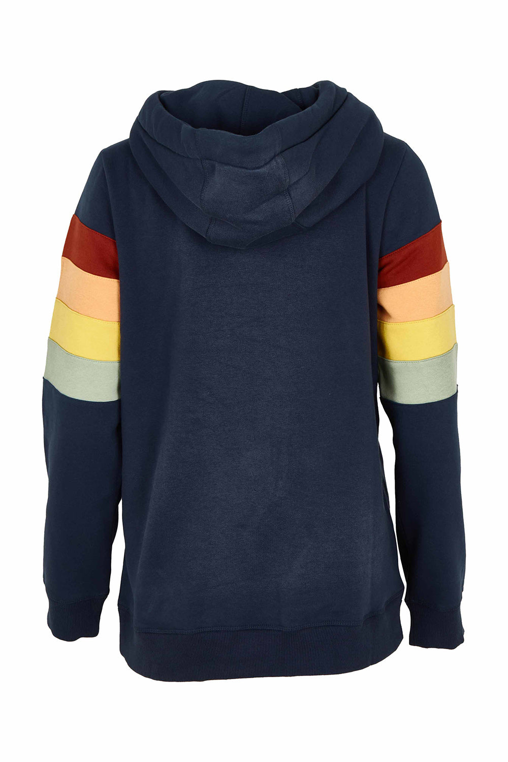 Product shot of the Elise Stripe Cotton Blend Hoodie in colour Multi (Blue), from the back