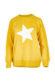 Product shot of the Star Crew Neck Cotton Sweatshirt in colour Mustard, from the front