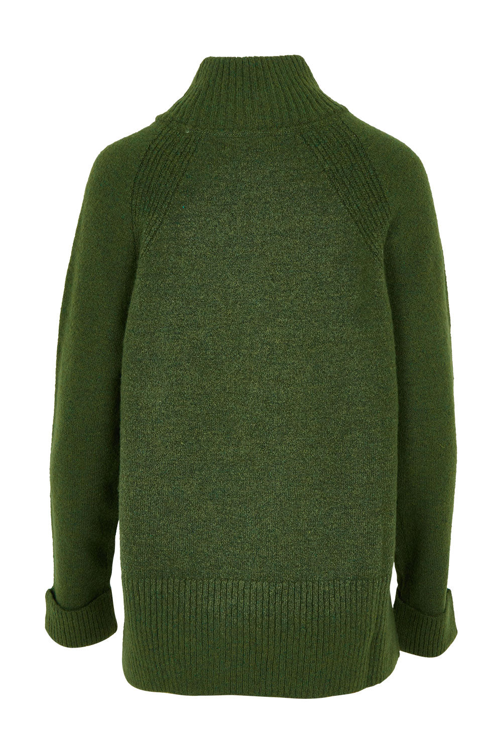 Product shot of the Forest Knitted Roll Neck Jumper in colour Green (Green), from the back