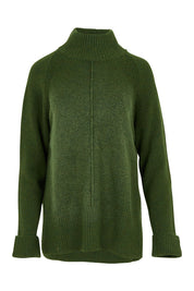 Product shot of the Forest Knitted Roll Neck Jumper in colour Green (Green), from the front