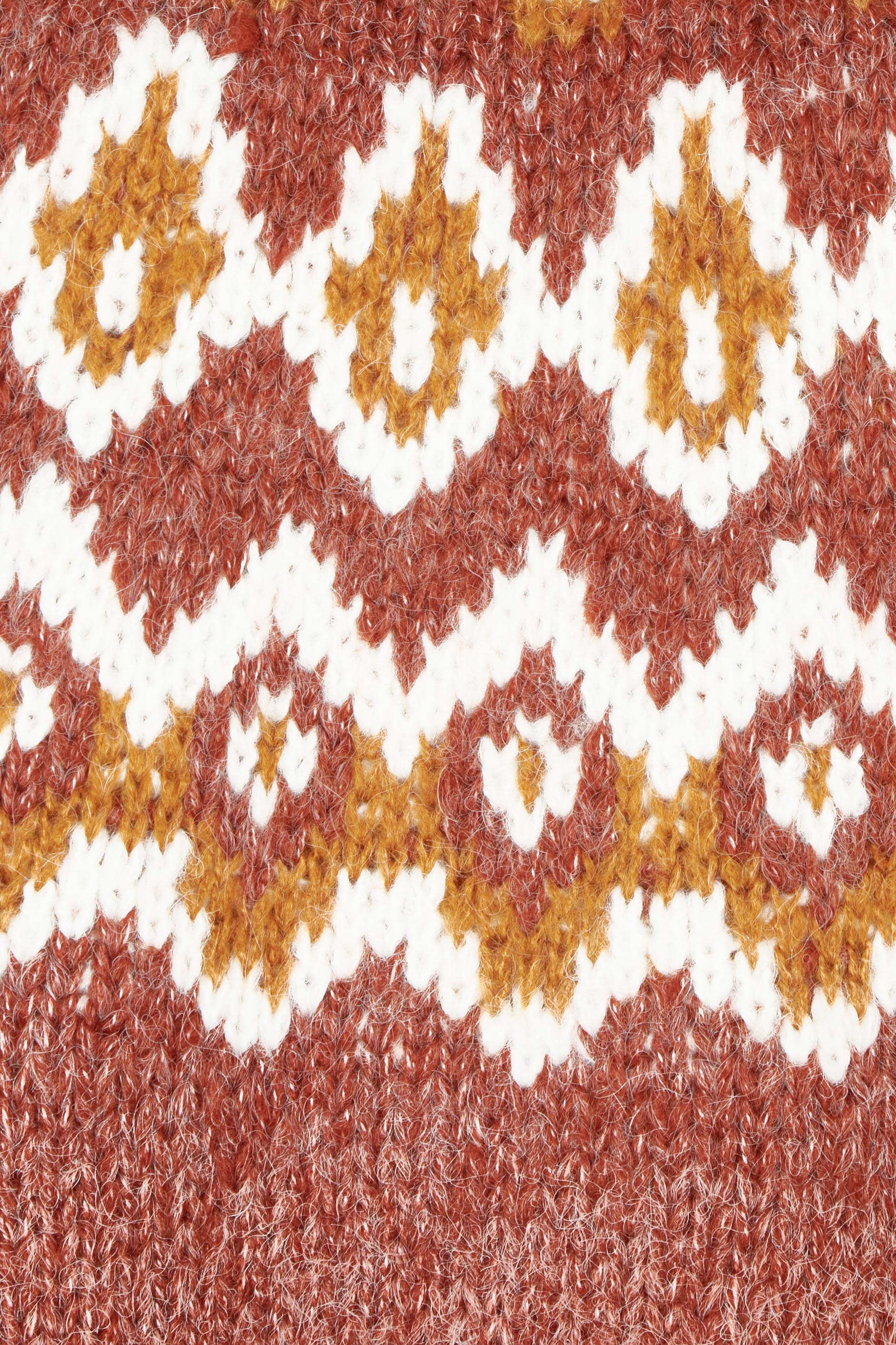Product shot of the Chunky Knitted Fair Isle Jumper in colour Rust, detail