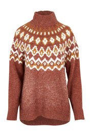 Product shot of the Chunky Knitted Fair Isle Jumper in colour Rust, from the front