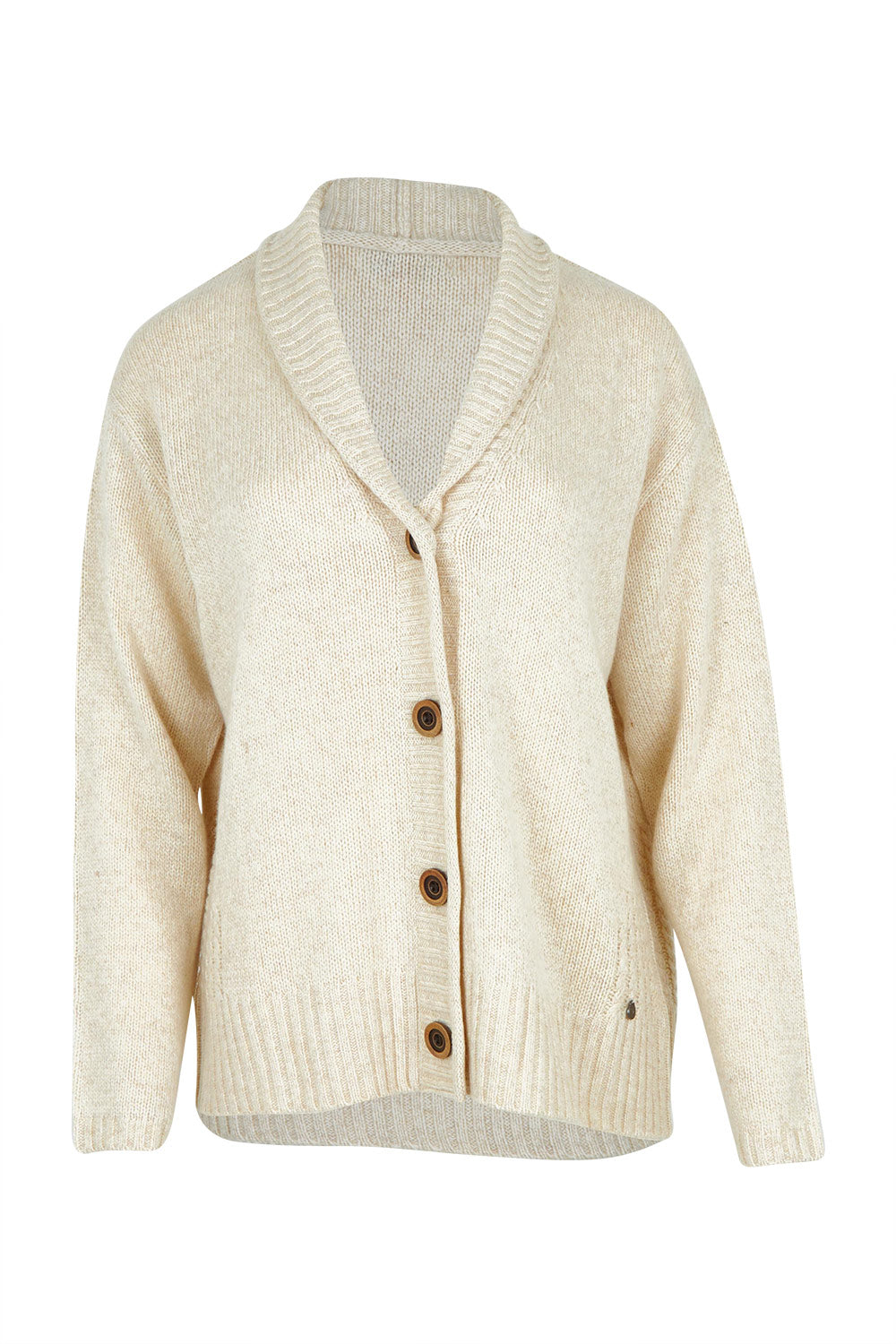 Product shot of the Shawl Collar Wool Blend Cardigan in colour Cream, from the front