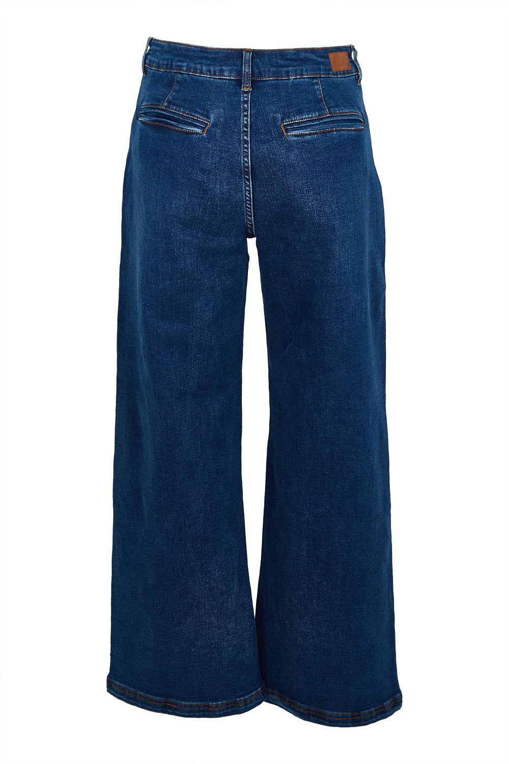 Product shot of the Wide Straight Leg Jeans in colour Denim (Blue), from the back