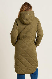 A model wearing the Bradstock Hooded Parka Jacket in colour Khaki (Green), from the back