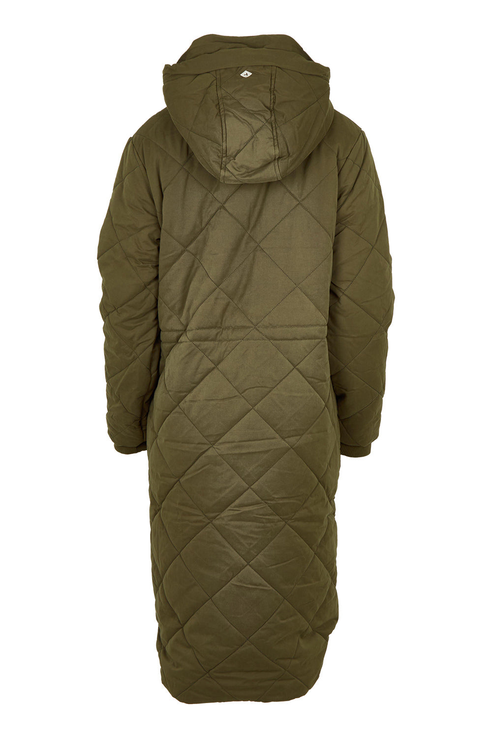 Product shot of the Bradstock Hooded Parka Jacket in colour Khaki (Green), from the back