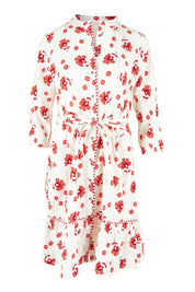 Product shot of the Fan Floral Cotton Knee Length Dress in colour Whitered, from the front