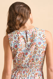 A model wearing the Cream Secret Garden Midi Dress in colour Multi, from the back