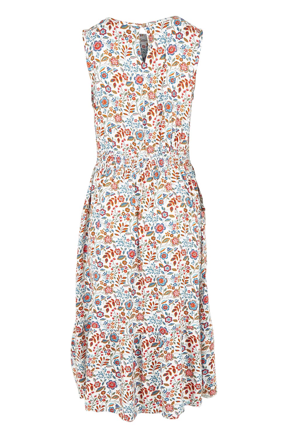 Product shot of the Cream Secret Garden Midi Dress in colour Multi, from the back