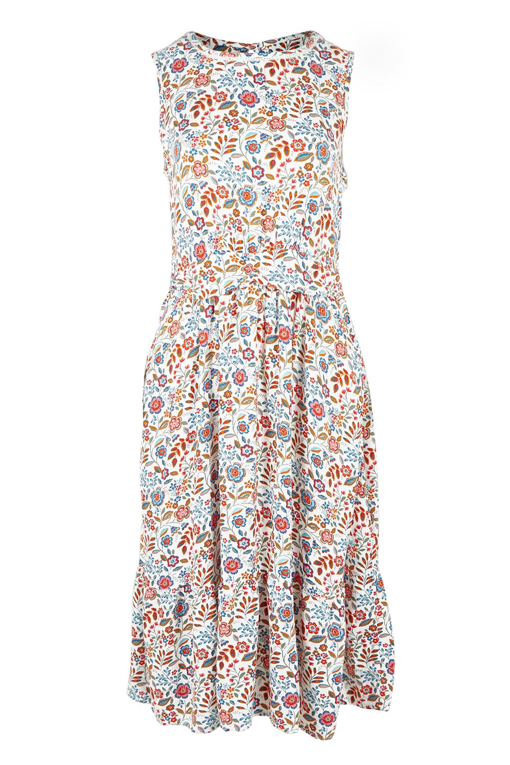 Product shot of the Cream Secret Garden Midi Dress in colour Multi, from the front