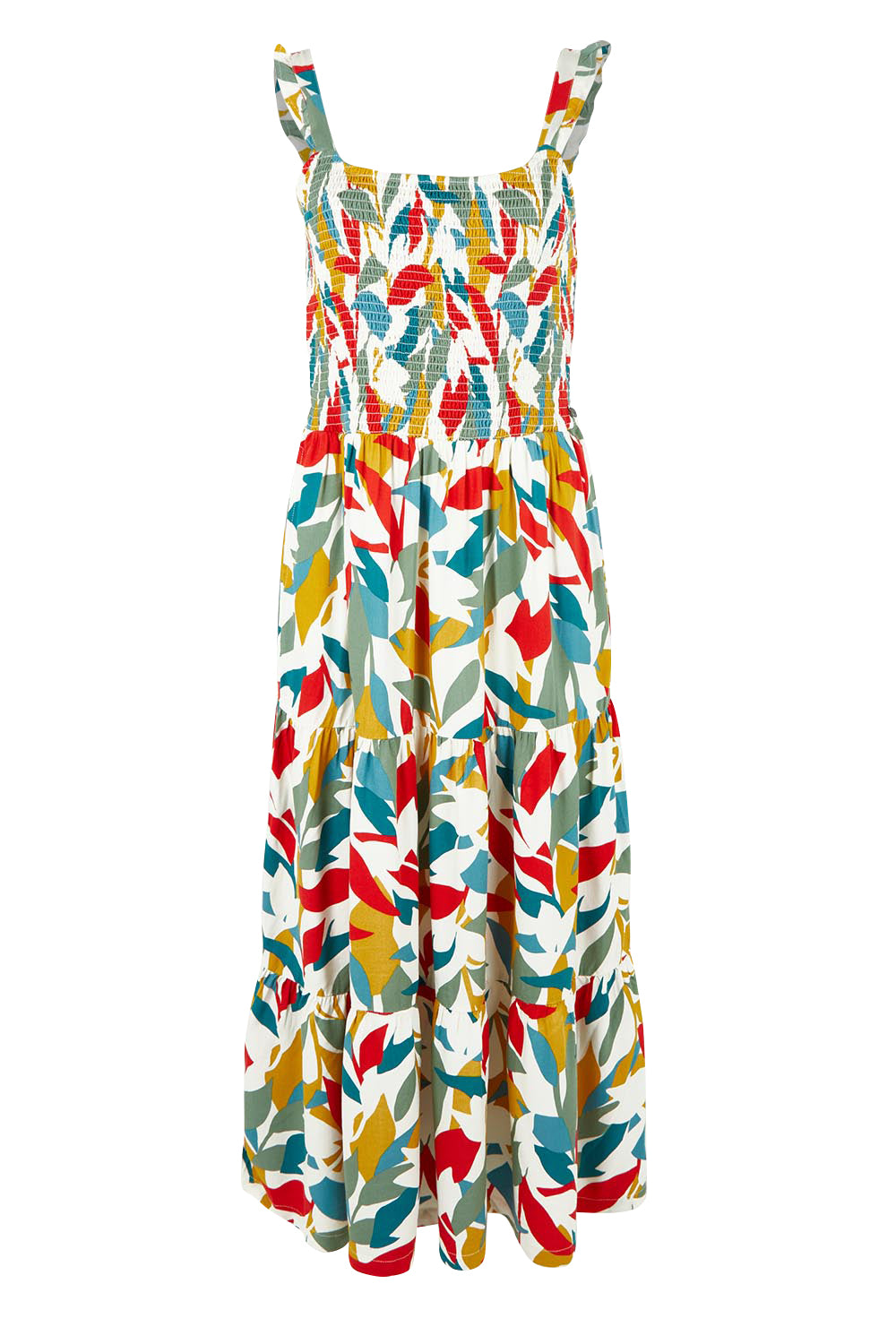 Product shot of the Falling Leaves Maxi Dress in colour Multi, from the front