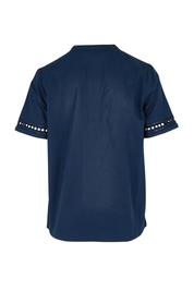 Product shot of the Quay Cotton Blouse in colour Navy (Blue), from the back