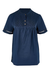 Product shot of the Quay Cotton Blouse in colour Navy (Blue), from the front