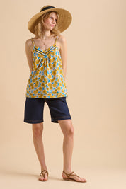 A model wearing the Parasol Cotton Cami in colour Multi, from the front, showing the whole outfit