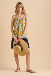 A model wearing the Parasol Cotton Cami in colour Multi, from the front, showing the whole outfit