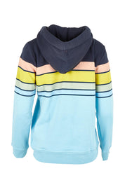 Product shot of the Chest Stripe Elsie Cotton Blend Hoodie in colour Multi (Blue), from the back