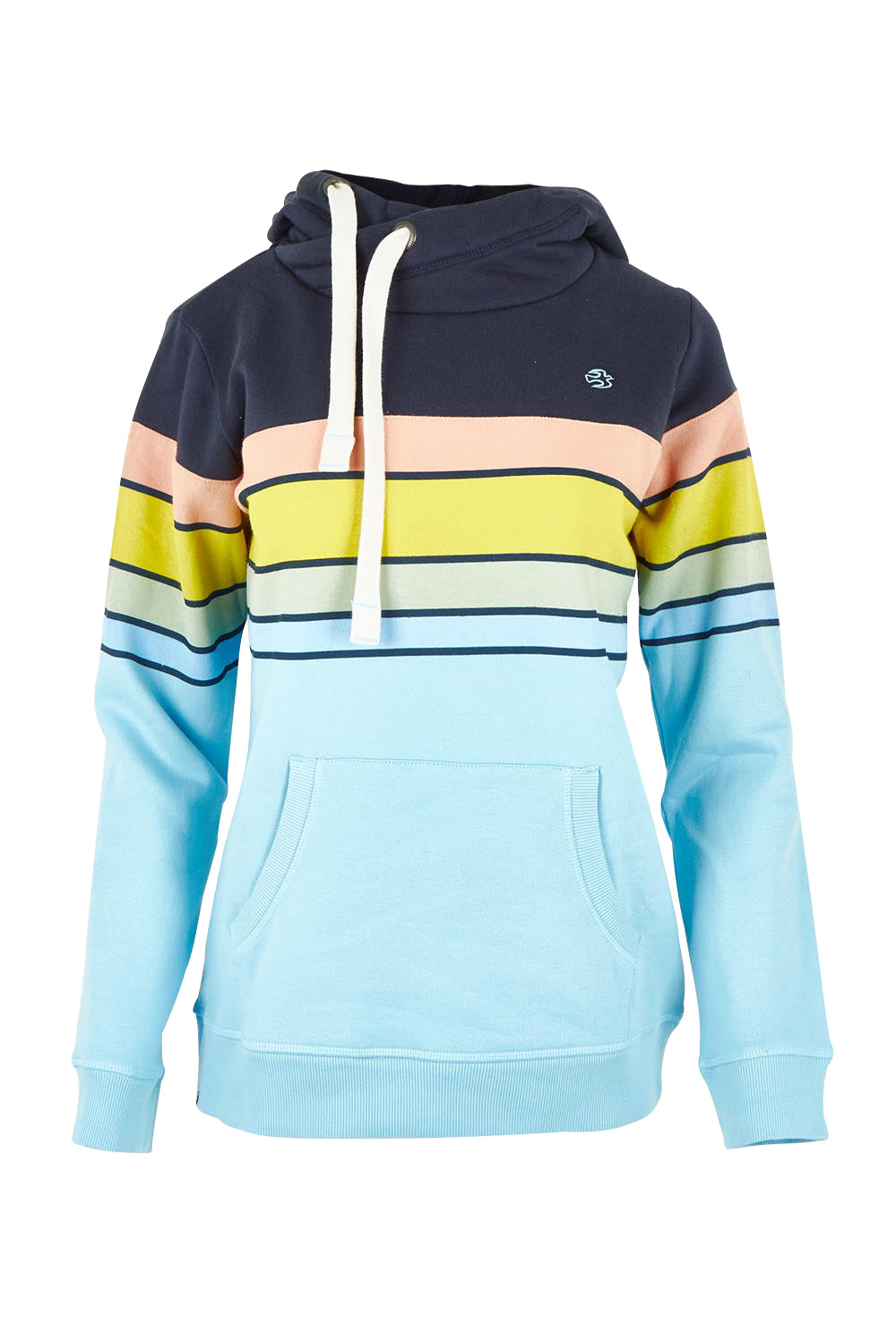 Product shot of the Chest Stripe Elsie Cotton Blend Hoodie in colour Multi (Blue), from the front