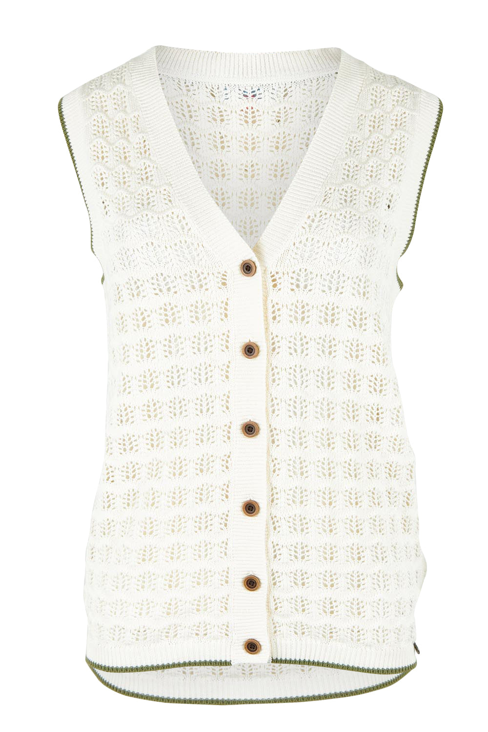 Product shot of the Pointelle Knitted Cotton Button Tank in colour Ceam, from the front