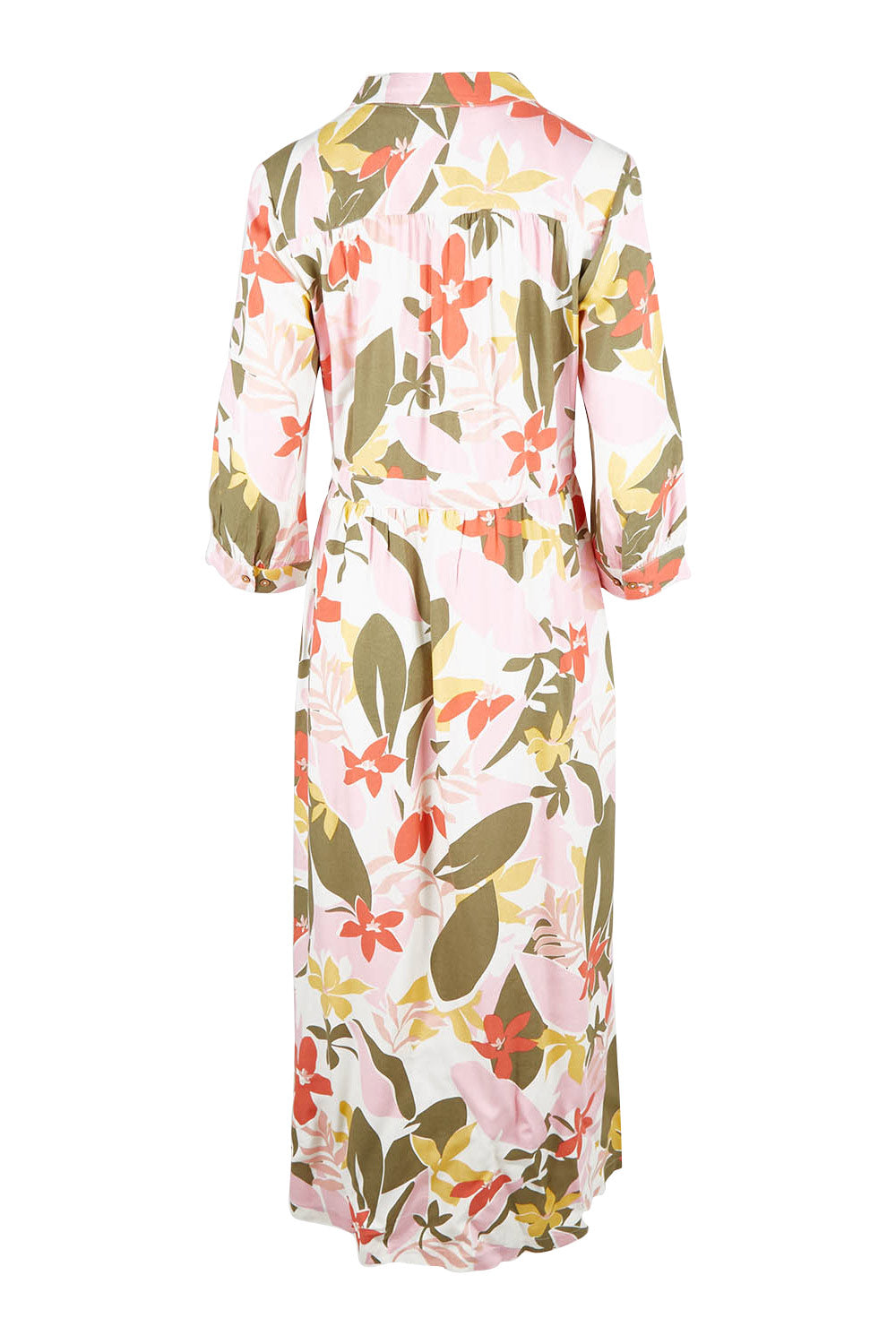 Product shot of the Tropical Palm Shirt Dress in colour Multi (Pink), from the back