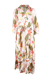 Product shot of the Tropical Palm Shirt Dress in colour Multi (Pink), from the front