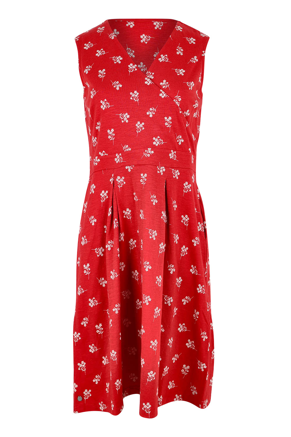 Product shot of the Marine Sleeveless Dress in colour Red (Red), from the front