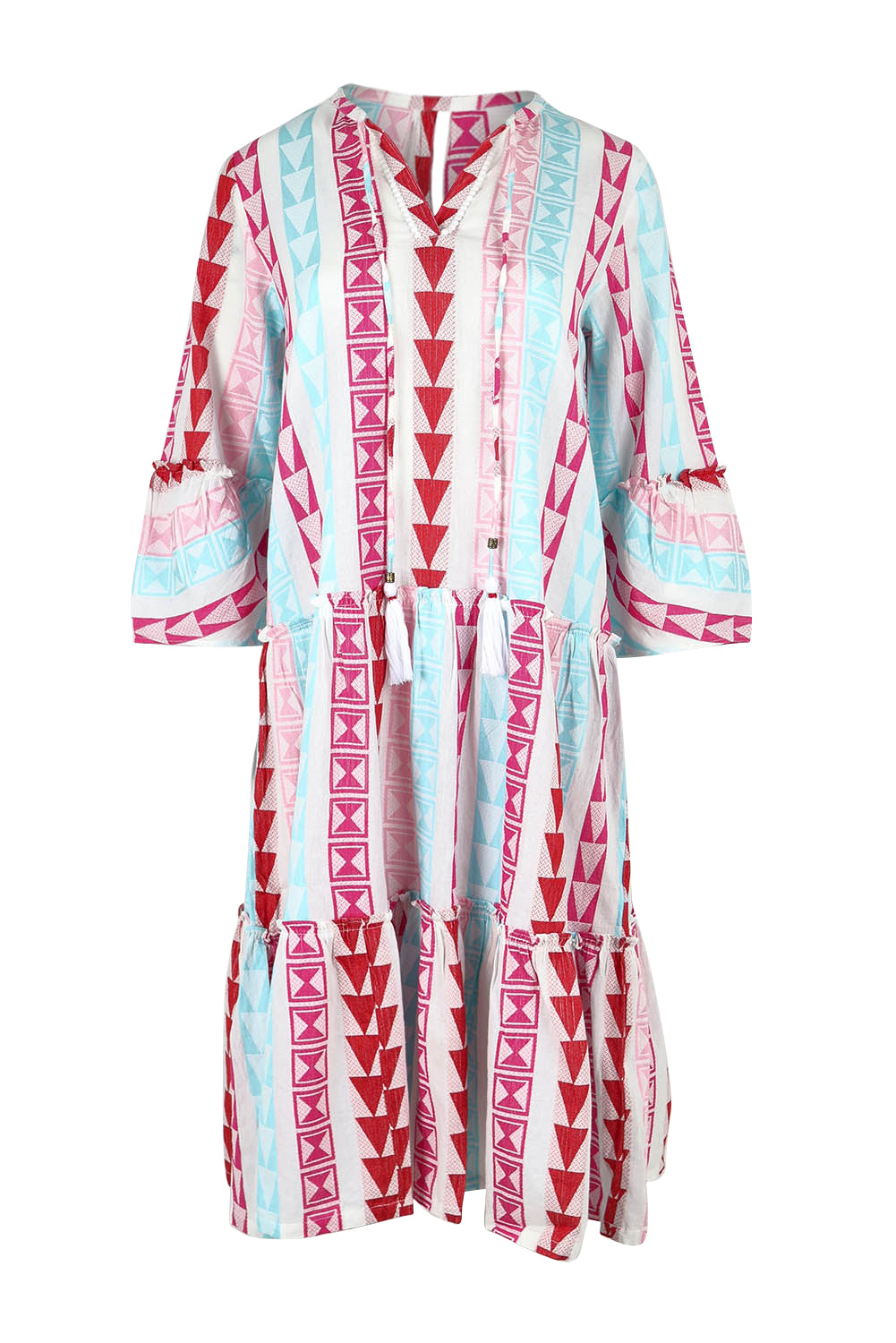 Product shot of the Nessa Dress in colour Multi (Pink), from the front