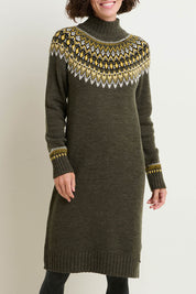 A model wearing the Roll Neck Knitted Dress in colour Grey (Grey), from the front, cropped image