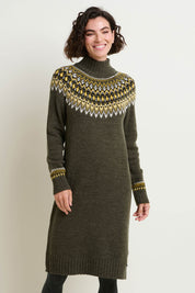 A model wearing the Roll Neck Knitted Dress in colour Grey (Grey), from the front, cropped image