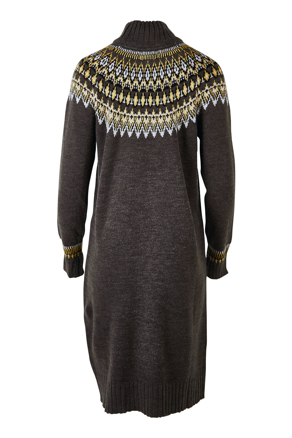 Product shot of the Roll Neck Knitted Dress in colour Grey (Grey), from the back