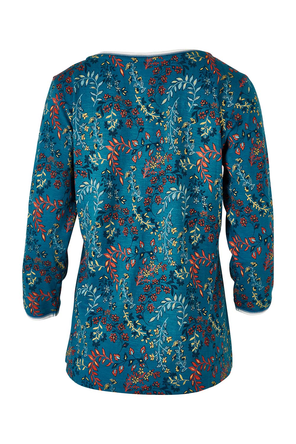 Product shot of the Uma Floral Paisley Tee in colour Floral (Green), from the back
