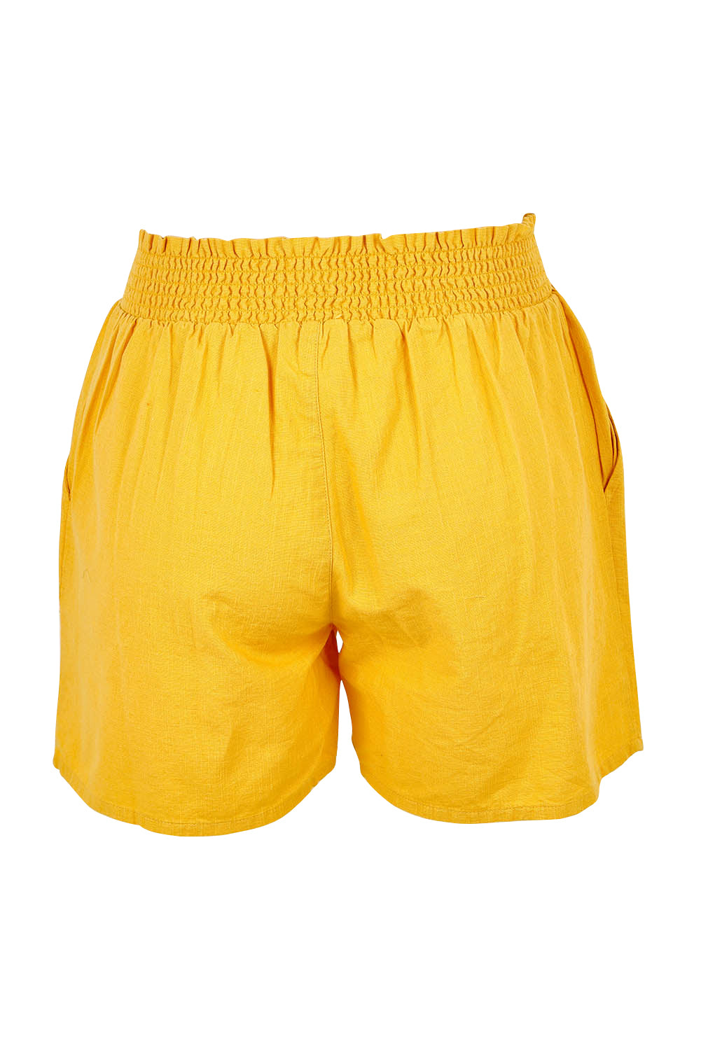 Product shot of the Mustard Elasticated Waist Short in colour Yellow, from the back