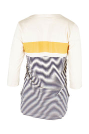 Product shot of the Beach Stripe Tee in colour Multi (Blue), from the back