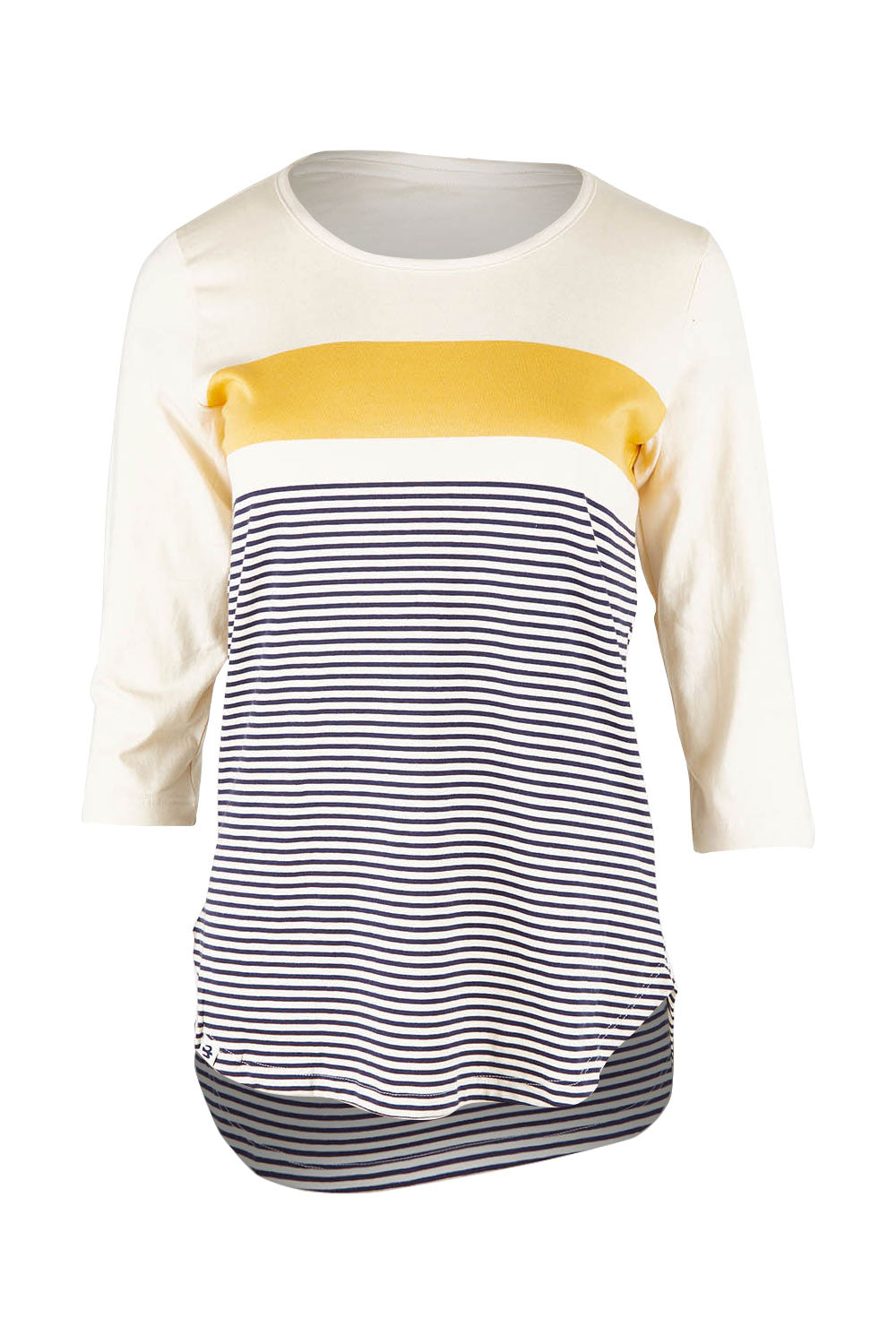 Product shot of the Beach Stripe Tee in colour Multi (Blue), from the front