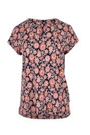 Product shot of the Boho Floral T Shirt in colour Multi (Blue), from the front