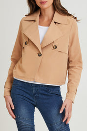 Preloved Cropped Trench Jacket - Tan