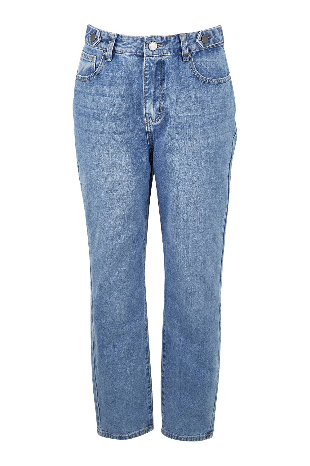 Product shot of the Kristy Straight Jean in colour Midblue (Blue), from the front