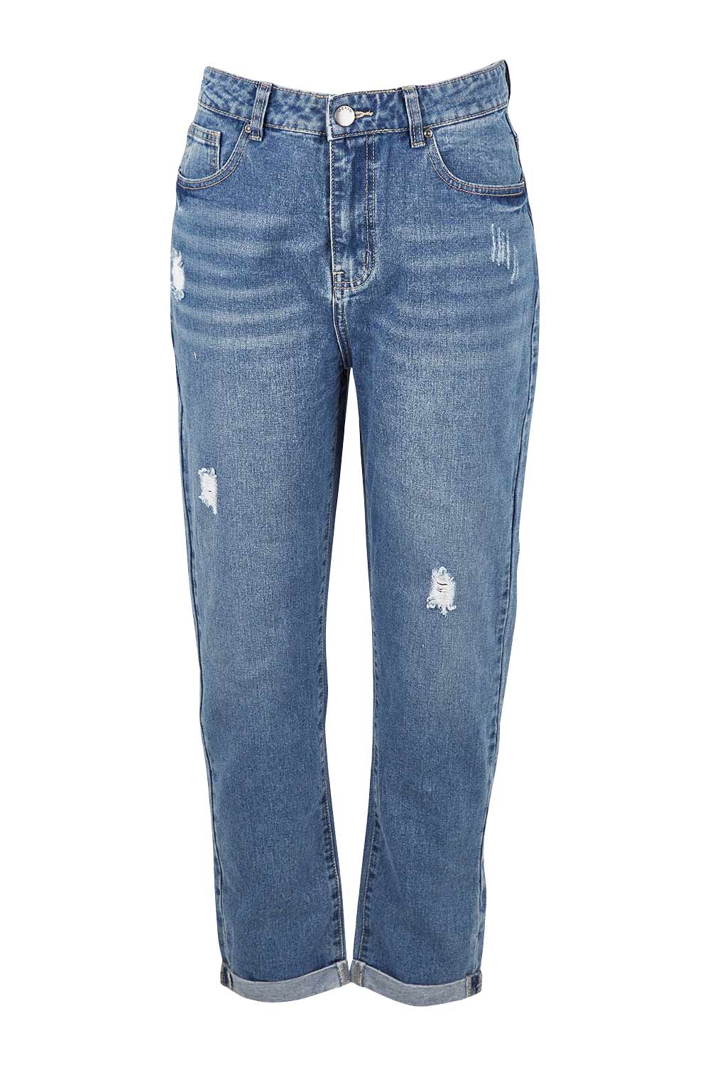 Product shot of the Elle Straight Jean in colour Midblue (Blue), from the front