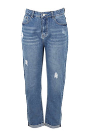 Product shot of the Elle Straight Jean in colour Midblue (Blue), from the front