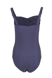 Product shot of the Twist Front Bandeau One Piece in colour Navywhite (Blue), from the back