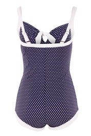 Product shot of the Boyleg One Piece With Bow in colour NavyWhite (Blue), from the back