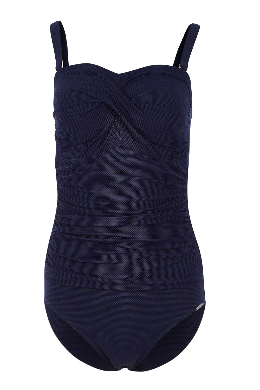 Product shot of the Honeycomb Twist Front Bandeau in colour Navy (Blue), from the front