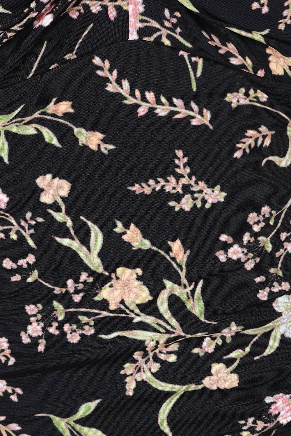 Product shot of the Twist Front Bandeau One Piece in colour Wildflower (Black), detail