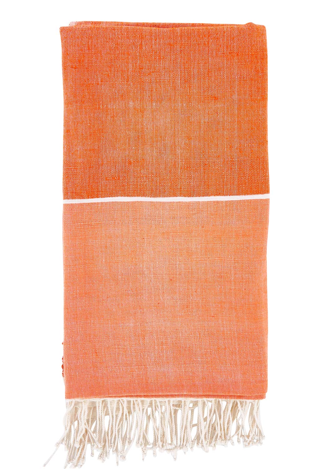 Product shot of the Handwoven Abay Beach Towel in colour Tangerine, from the front