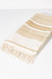A model wearing size OneSize of the Handwoven Genale Bath Towel in colour Naturalbut, from the front, showing the whole outfit