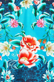 Product shot of the Lotus Garden Sarah Cotton Top in colour Lotus (Blue), detail
